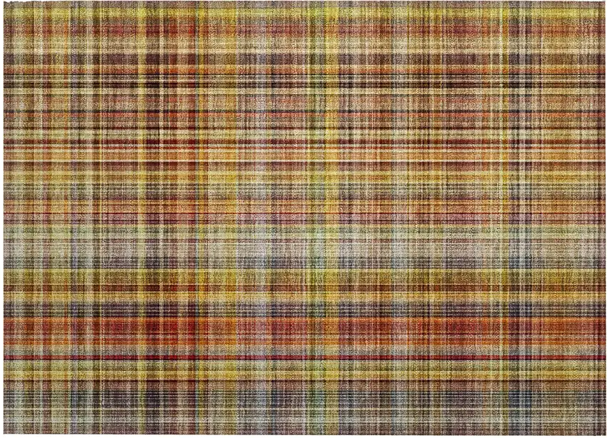 Orange Plaid Washable Non Skid Indoor Outdoor Area Rug Photo 2
