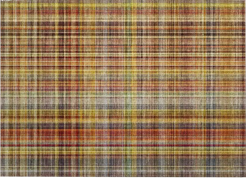 Orange Plaid Washable Non Skid Indoor Outdoor Area Rug Photo 2