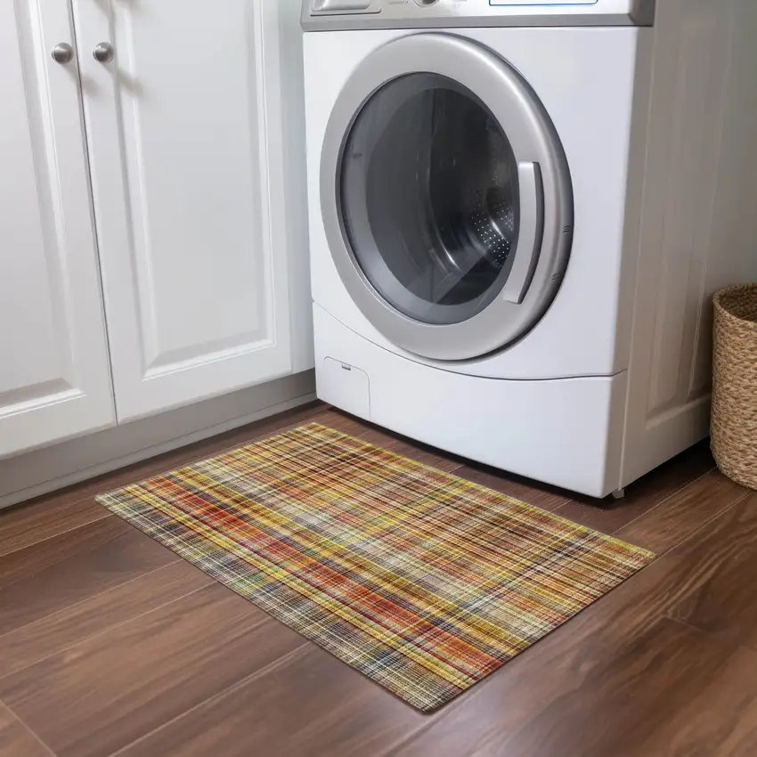Orange Plaid Washable Non Skid Indoor Outdoor Area Rug Photo 9
