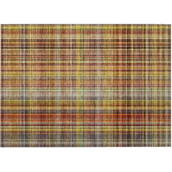 Orange Plaid Washable Non Skid Indoor Outdoor Area Rug Photo 4