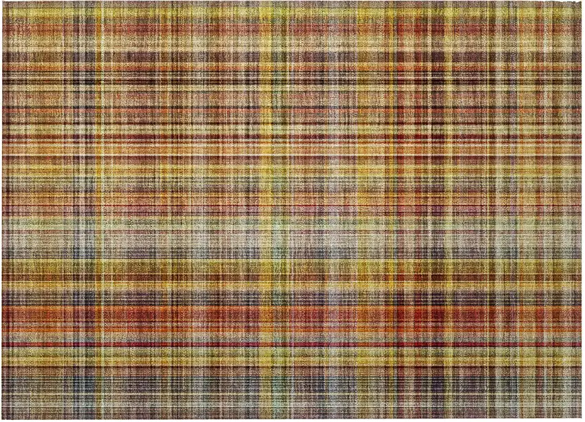 Orange Plaid Washable Non Skid Indoor Outdoor Area Rug Photo 4