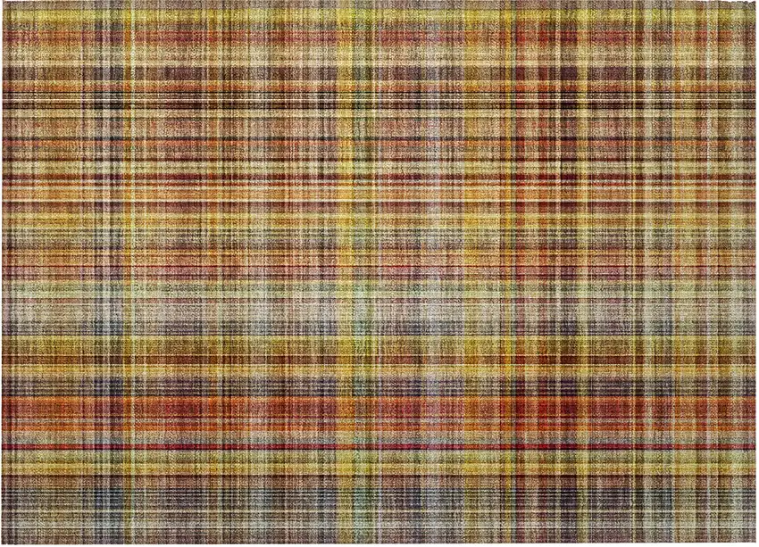 Orange Plaid Washable Non Skid Indoor Outdoor Area Rug Photo 4