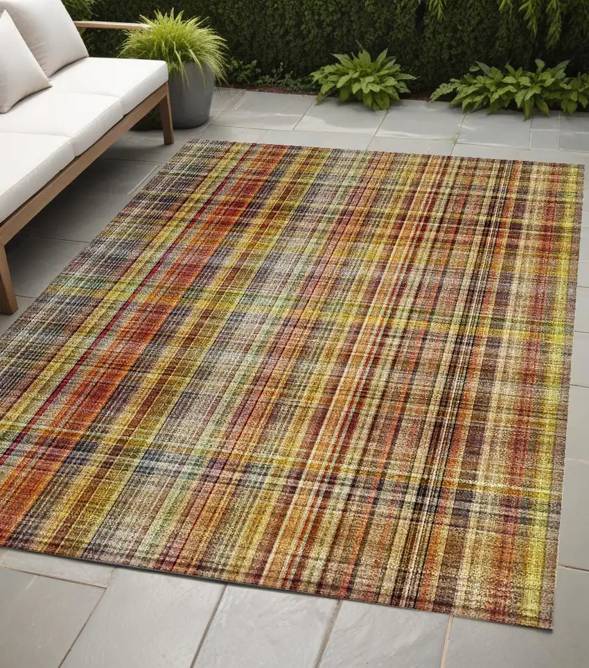 Orange Plaid Washable Non Skid Indoor Outdoor Area Rug Photo 1