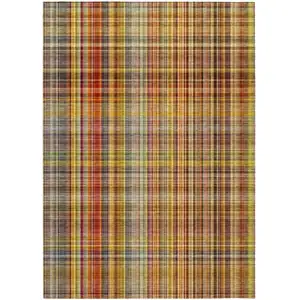 Photo of Orange Plaid Washable Non Skid Indoor Outdoor Area Rug