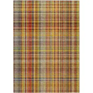 Photo of Orange Plaid Washable Non Skid Indoor Outdoor Area Rug