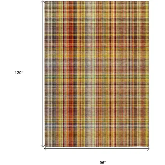 Orange Plaid Washable Non Skid Indoor Outdoor Area Rug Photo 3