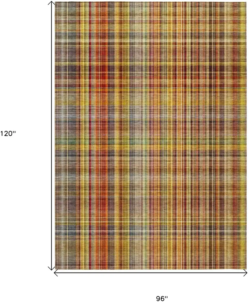 Orange Plaid Washable Non Skid Indoor Outdoor Area Rug Photo 3
