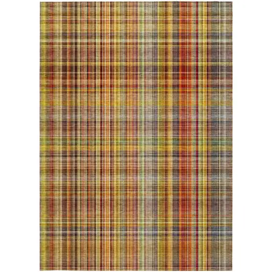 Orange Plaid Washable Non Skid Indoor Outdoor Area Rug Photo 5