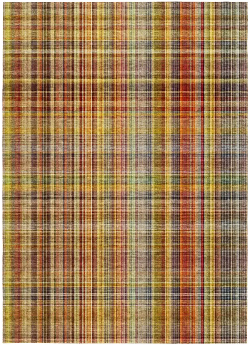 Orange Plaid Washable Non Skid Indoor Outdoor Area Rug Photo 5
