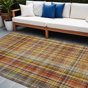 Photo of Orange Plaid Washable Non Skid Indoor Outdoor Area Rug