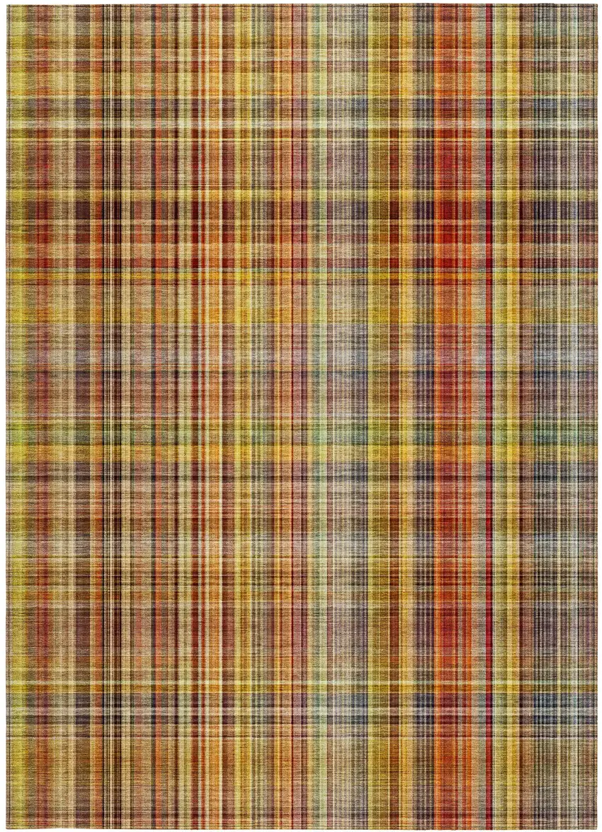 Orange Plaid Washable Non Skid Indoor Outdoor Area Rug Photo 3