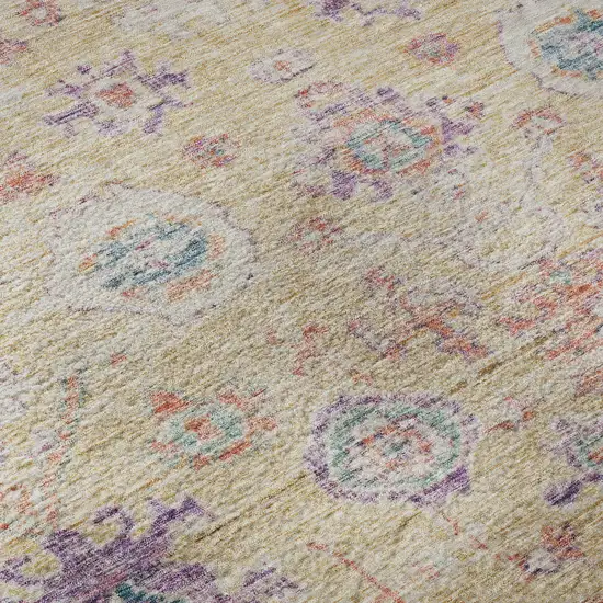 Orange Purple And Beige Damask Washable Area Rug With UV Protection Photo 9