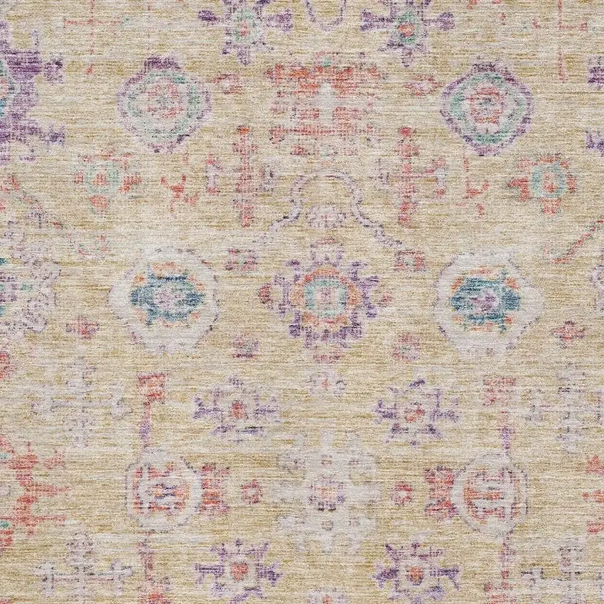 Orange Purple And Beige Damask Washable Area Rug With UV Protection Photo 2