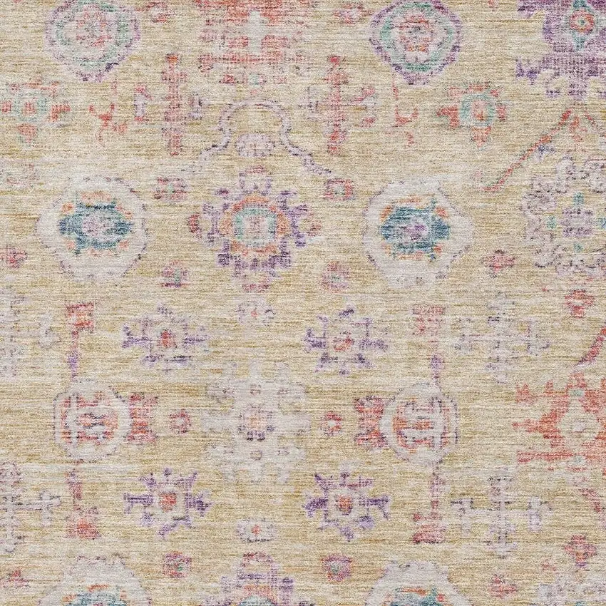 Orange Purple And Beige Damask Washable Area Rug With UV Protection Photo 2