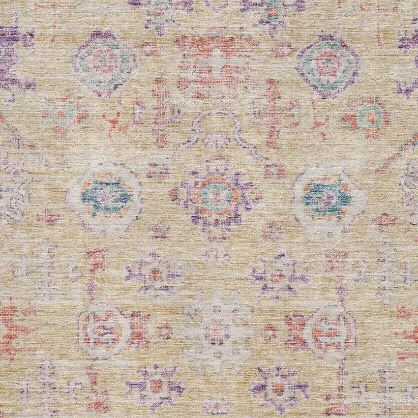Orange Purple And Beige Damask Washable Area Rug With UV Protection Photo 2