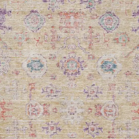 Orange Purple And Beige Damask Washable Area Rug With UV Protection Photo 2