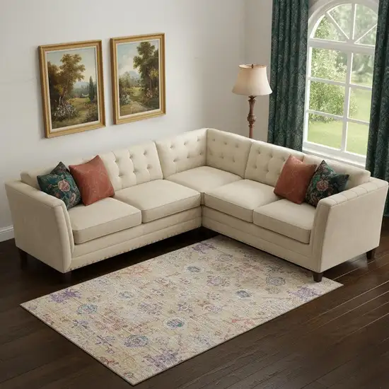 Orange Purple And Beige Damask Washable Area Rug With UV Protection Photo 2