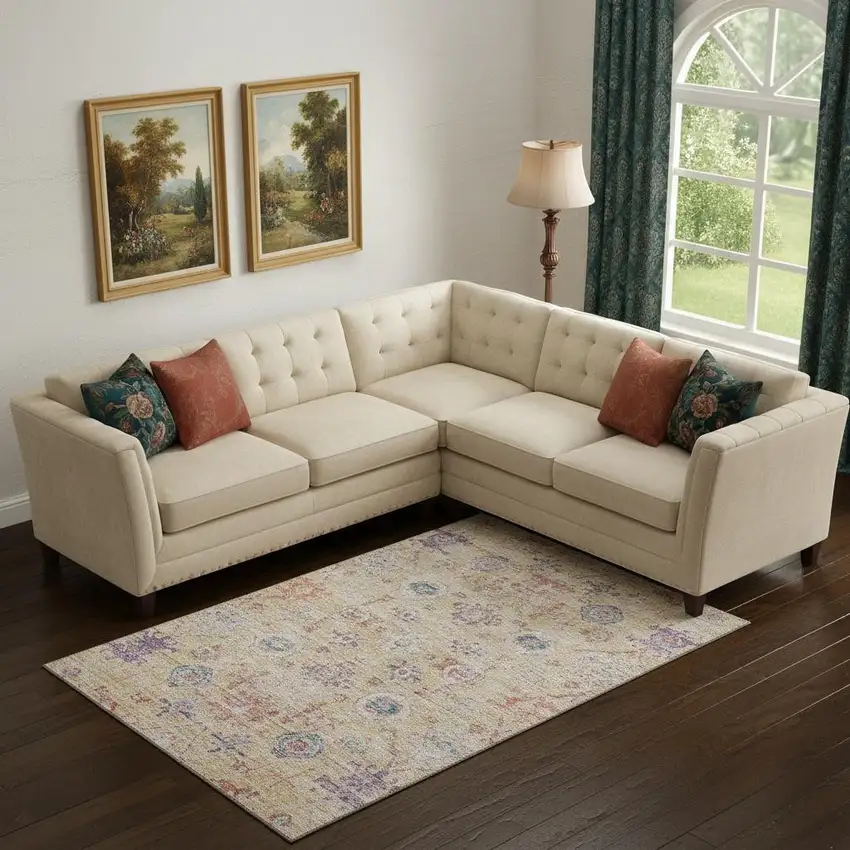 Orange Purple And Beige Damask Washable Area Rug With UV Protection Photo 2