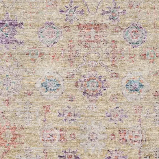 Orange Purple And Beige Damask Washable Area Rug With UV Protection Photo 2