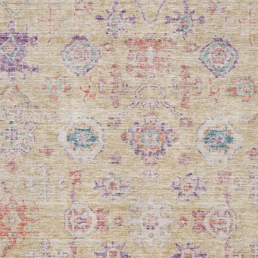 Orange Purple And Beige Damask Washable Area Rug With UV Protection Photo 2