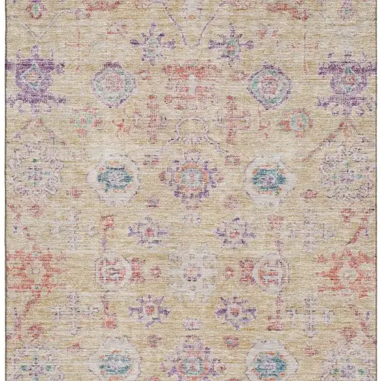Orange Purple And Beige Damask Washable Area Rug With UV Protection Photo 3