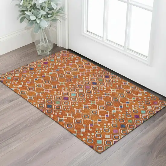 Orange Purple And Blue Southwestern Washable Area Rug With UV Protection Photo 1
