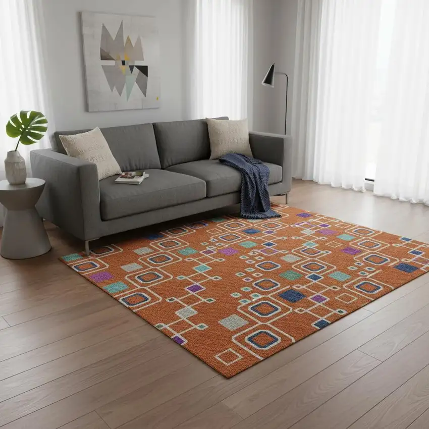 Orange Purple And Blue Southwestern Washable Area Rug With UV Protection Photo 2