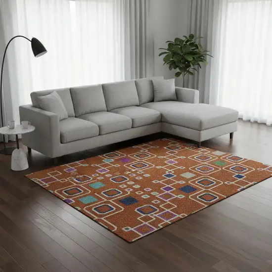 Orange Purple And Blue Southwestern Washable Area Rug With UV Protection Photo 2