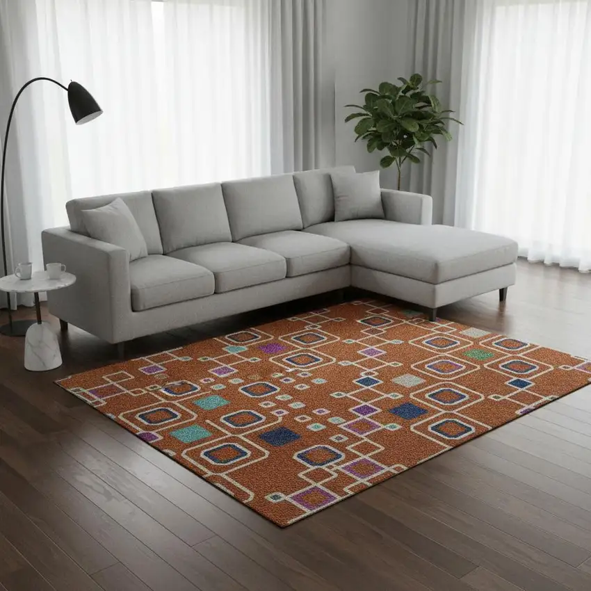 Orange Purple And Blue Southwestern Washable Area Rug With UV Protection Photo 2