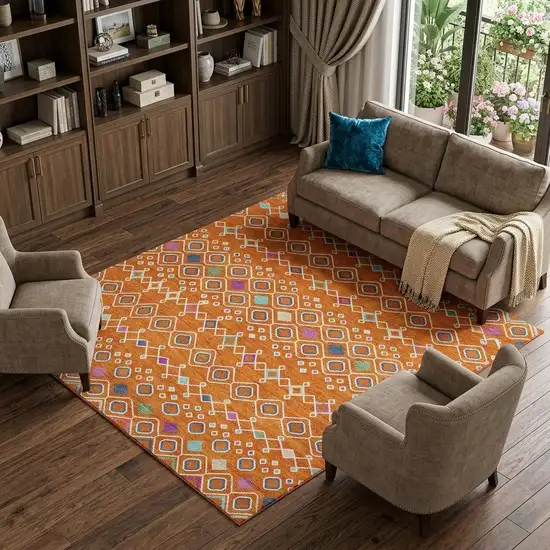 Orange Purple And Blue Southwestern Washable Area Rug With UV Protection Photo 1