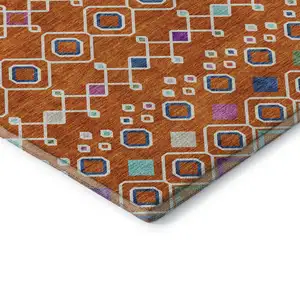 Photo of Orange Purple And Blue Southwestern Washable Area Rug With UV Protection