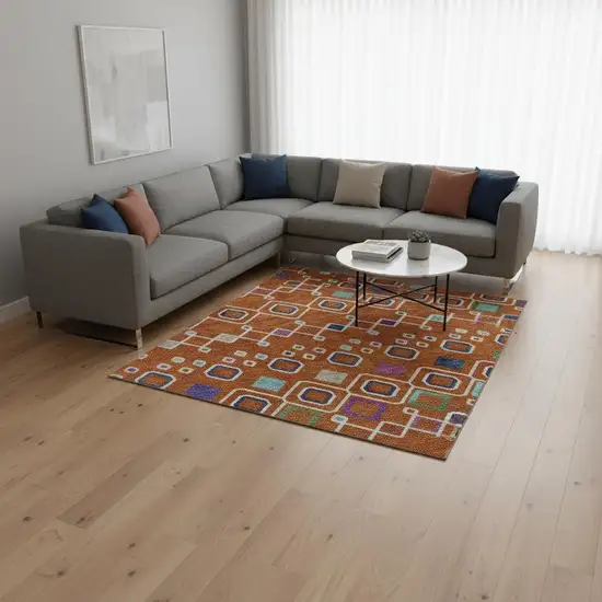 Orange Purple And Blue Southwestern Washable Area Rug With UV Protection Photo 2