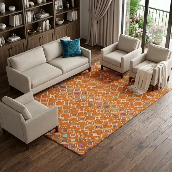 Orange Purple And Blue Southwestern Washable Area Rug With UV Protection Photo 1