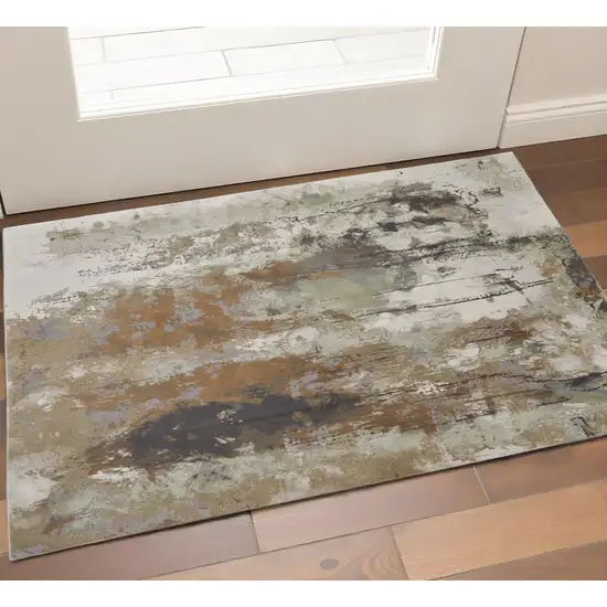 Beige Bronze And Black Abstract Area Rug Photo 1