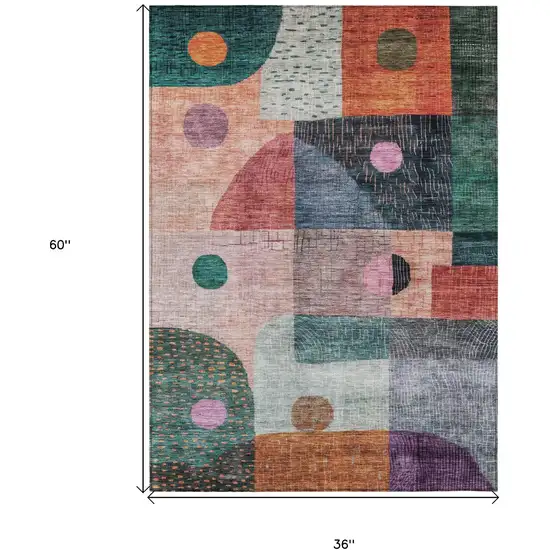 Orange Purple And Green Geometric Washable Indoor Outdoor Area Rug Photo 8