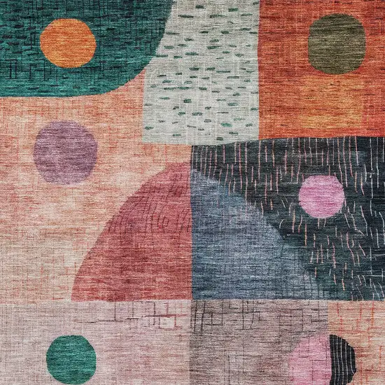 Orange Purple And Green Geometric Washable Indoor Outdoor Area Rug Photo 5