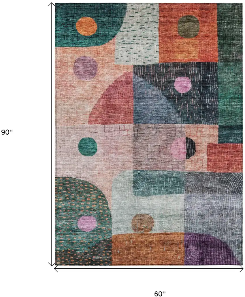 Orange Purple And Green Geometric Washable Indoor Outdoor Area Rug Photo 8