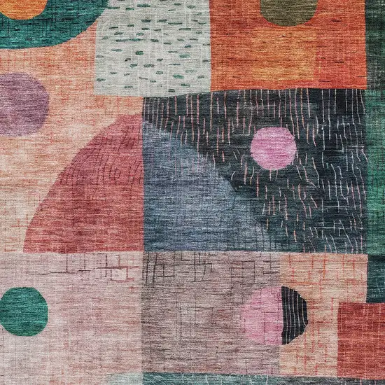 Orange Purple And Green Geometric Washable Indoor Outdoor Area Rug Photo 5