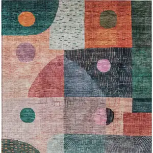 Photo of Orange Purple And Green Geometric Washable Indoor Outdoor Area Rug