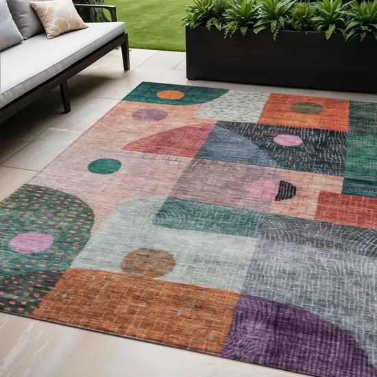 Orange Purple And Green Geometric Washable Indoor Outdoor Area Rug Photo 1