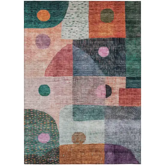 Orange Purple And Green Geometric Washable Indoor Outdoor Area Rug Photo 2