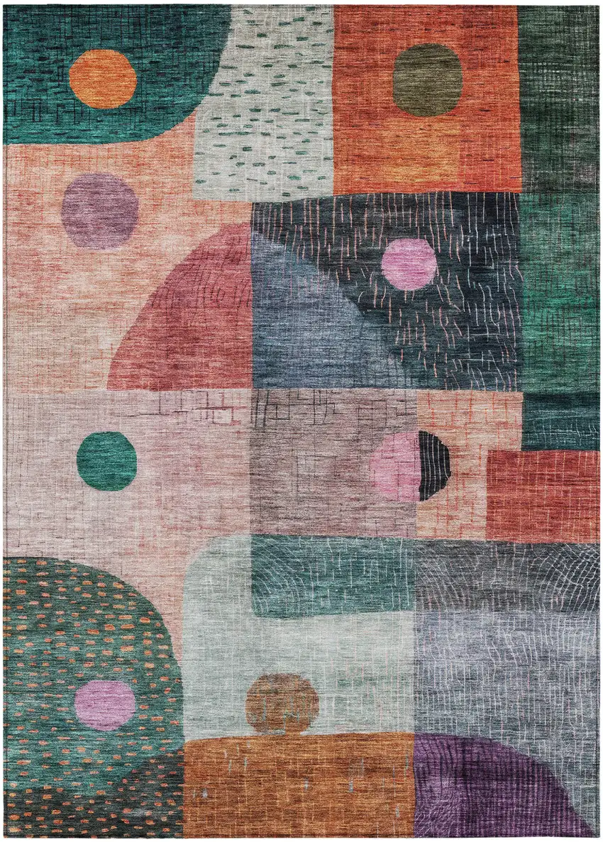 Orange Purple And Green Geometric Washable Indoor Outdoor Area Rug Photo 2