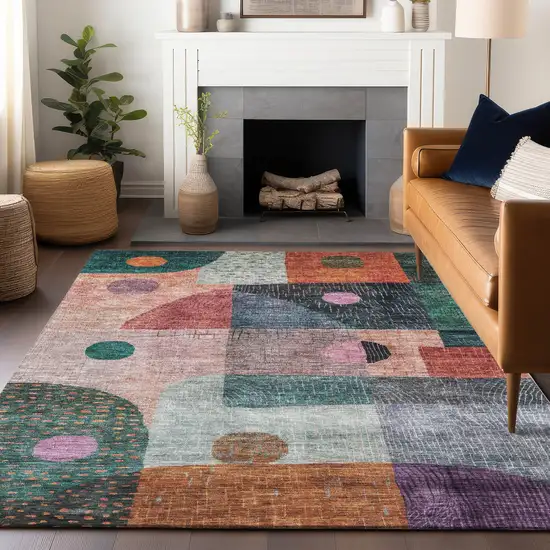 Orange Purple And Green Geometric Washable Indoor Outdoor Area Rug Photo 9