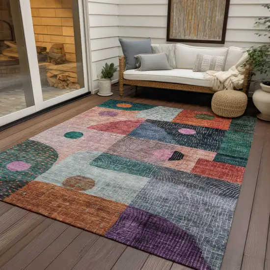 Orange Purple And Green Geometric Washable Indoor Outdoor Area Rug Photo 8