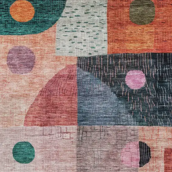 Orange Purple And Green Geometric Washable Indoor Outdoor Area Rug Photo 5