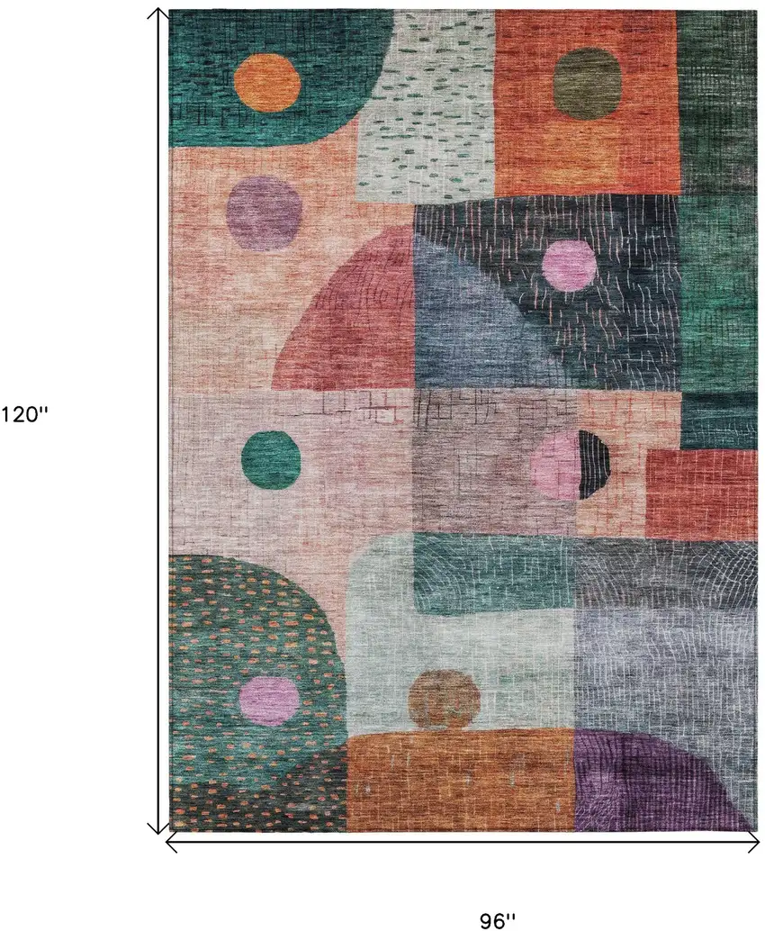 Orange Purple And Green Geometric Washable Indoor Outdoor Area Rug Photo 8