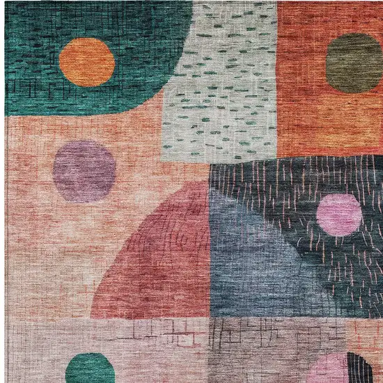 Orange Purple And Green Geometric Washable Indoor Outdoor Area Rug Photo 5
