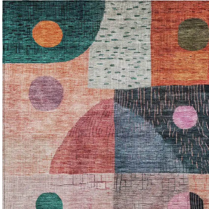 Orange Purple And Green Geometric Washable Indoor Outdoor Area Rug Photo 5