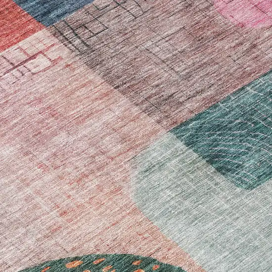 Orange Purple And Green Geometric Washable Indoor Outdoor Area Rug Photo 6