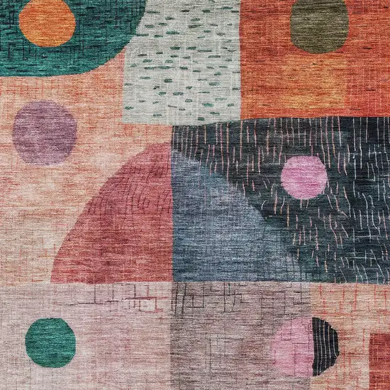 Orange Purple And Green Geometric Washable Indoor Outdoor Area Rug Photo 5